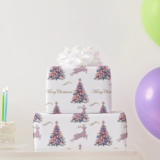 Sparkling Reindeer Pastel Pink Christmas  Wrapping Paper