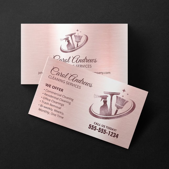 Sparkling Rose Gold Cleaning Janitorial Service Business Card (Creator Uploaded)
