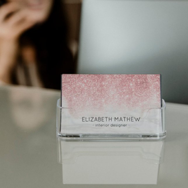 Sparkling Rose Gold Glitter White Marble Gradient Business Card (Creator Uploaded)
