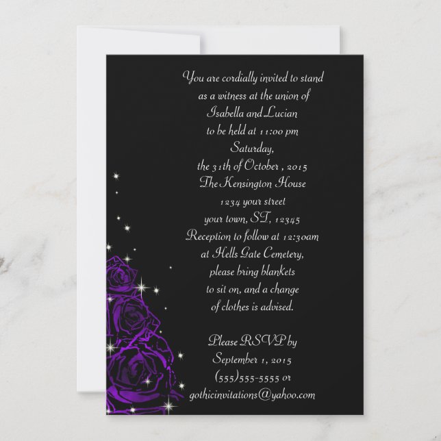 Sparkling Roses Modern Goth Wedding Invitation (Front)