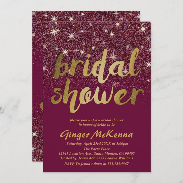 Sparkling Ruby Bridal Shower Invitations (Front/Back)
