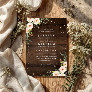 Sparkling Rustic Floral Country QR Code Wedding Invitation