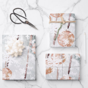 Sparkling Salmon Pink Ball Ornament Snowflakes Wrapping Paper Sheet