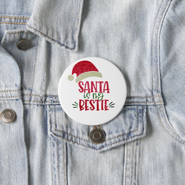 Sparkling Santa Bestie Funny Christmas Holiday 7.5 Cm Round Badge (In Situ)