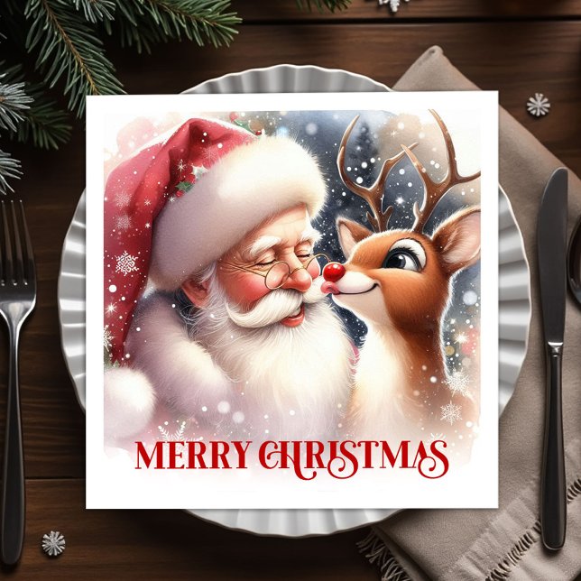 Sparkling Santa Rudolph Xmas Table Napkins (Sparkling Santa Rudolph Xmas Table Napkins)