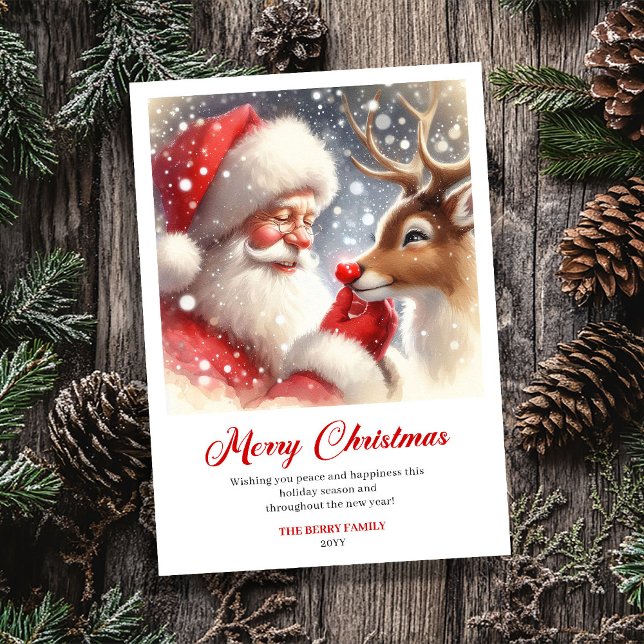 Sparkling Santa With Rudolph Festive Greeting Card (Sparkling Santa With Rudolph Festive Greeting Card)