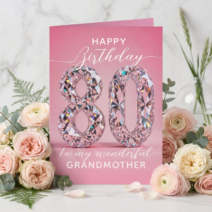 Sparkling Shiny Glam Pink Diamond 80th Birthday Card