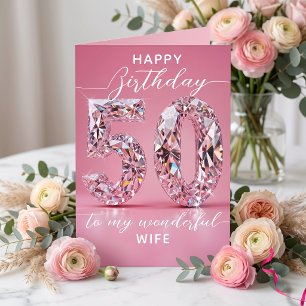 Sparkling Shiny Glam Pink Gemstone 50th Birthday Card