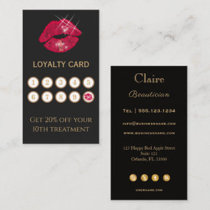 Sparkling Shiny Red Lips & Glitter Typography Loyalty Card