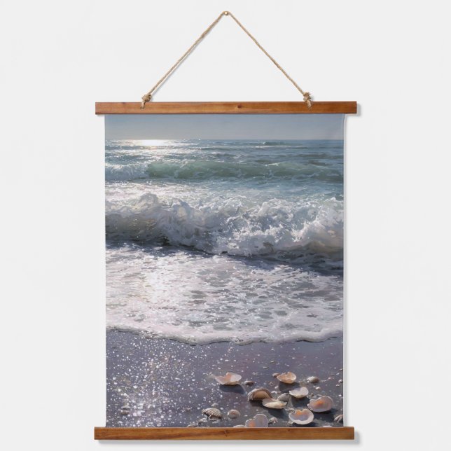 Sparkling Shoreline with Shells Ocean Art Hanging Tapestry (Front)