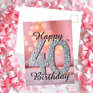 Sparkling Silver and Bokeh Lights 40th Birthday Postcard