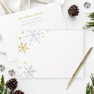 Sparkling Silver and Gold Snowflake Holiday Envelopes