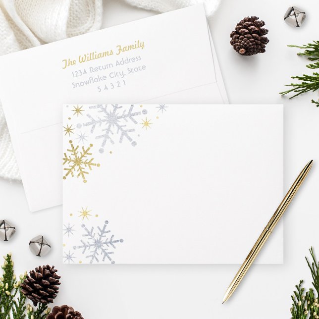 Sparkling Silver and Gold Snowflake Holiday Envelopes (Creator Uploaded)
