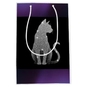 Sparkling Silver Cat Medium Gift Bag