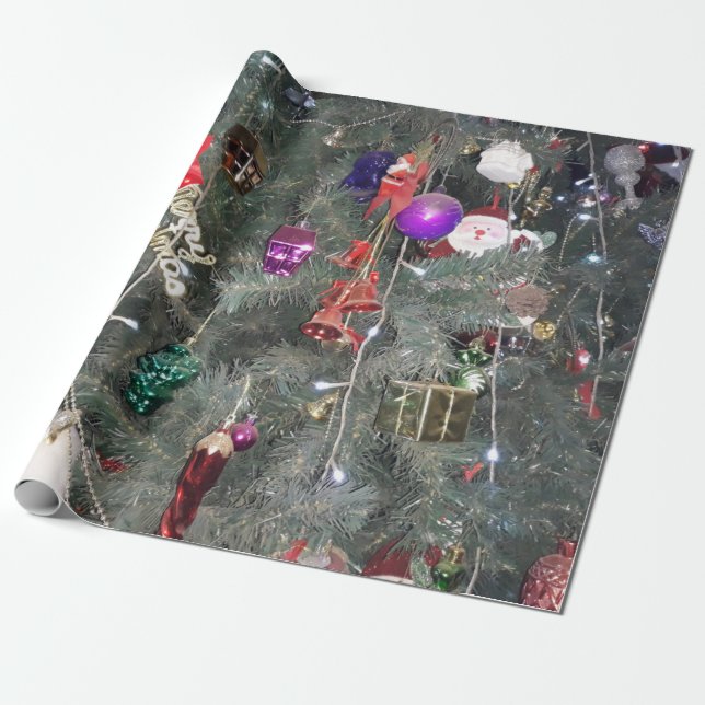  Sparkling Silver Christmas Tree Decoration Wrapping Paper (Unrolled)