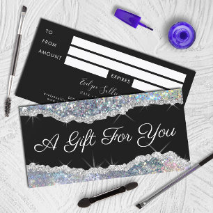 sparkling silver glitter gift certificate