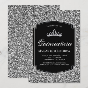 Sparkling Silver Glitter Quinceañera Invitations