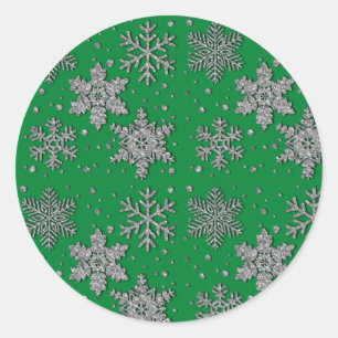 Sparkling silver glitter snowflakes    classic round sticker