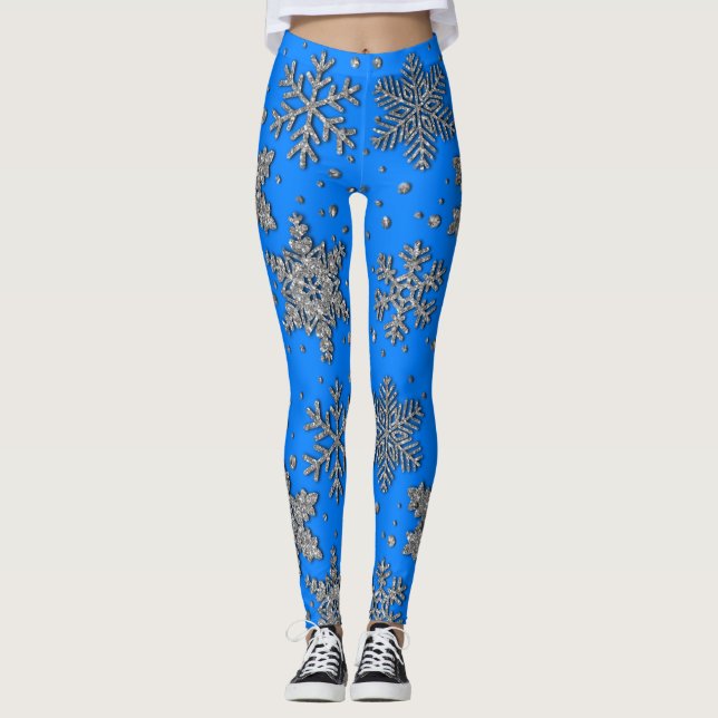Sparkling silver glitter snowflakes     leggings (Front)