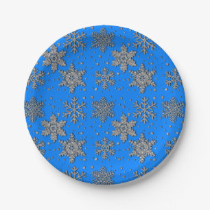 Sparkling silver glitter snowflakes     paper plate