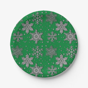 Sparkling silver glitter snowflakes     paper plate