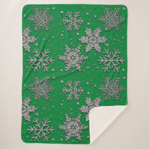 Sparkling silver glitter snowflakes    sherpa blanket