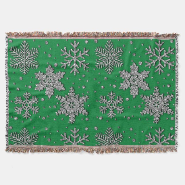 Sparkling silver glitter snowflakes   throw blanket (Front)