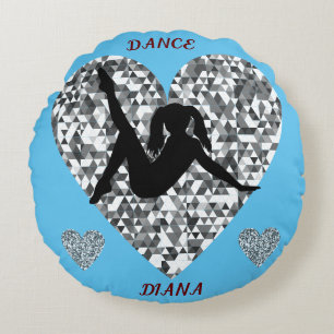 Sparkling Silver Heart Dance Round Cushion
