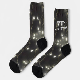 Sparkling Silver Lights Christmas Cust. Crew Socks