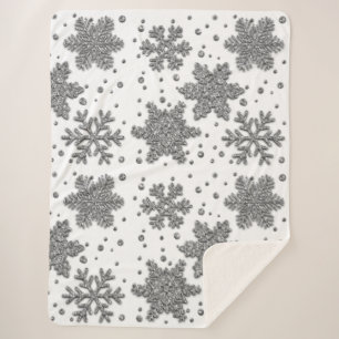 Sparkling silver tinsel snowflakes holiday pattern sherpa blanket