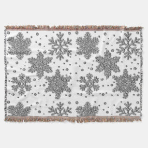 Sparkling silver tinsel snowflakes holiday pattern throw blanket