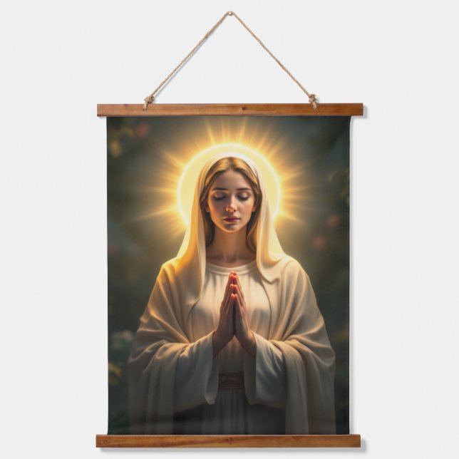 Sparkling Sincerity: Virgin Mary Prayer  Hanging Tapestry (Front)
