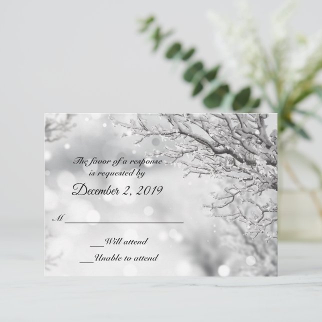 Sparkling Snow and Ice Winter RSVP Response Cards (Standing Front)