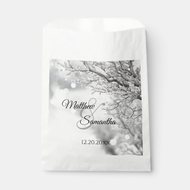 Sparkling Snow and Ice | Winter Wedding Favour Bags (Front)