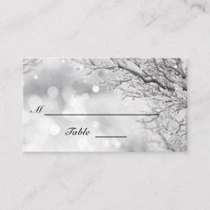 Sparkling Snow and Ice Winter Wedding Flat Place Card