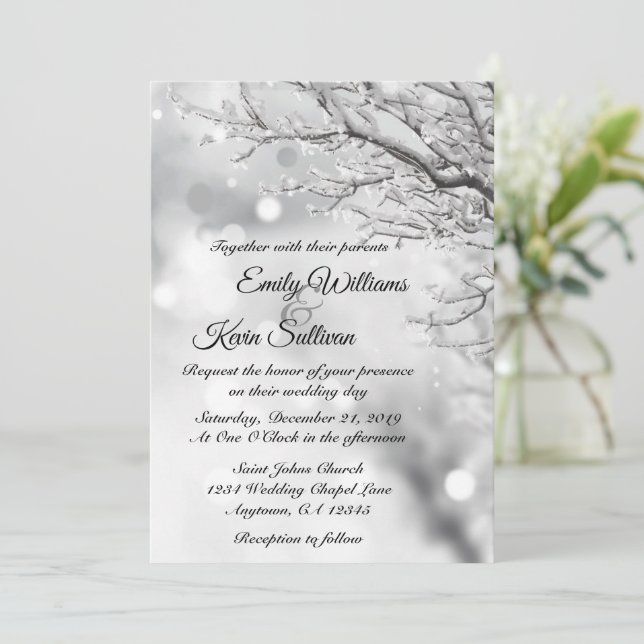 Sparkling Snow and Ice Winter Wedding Invitation (Standing Front)