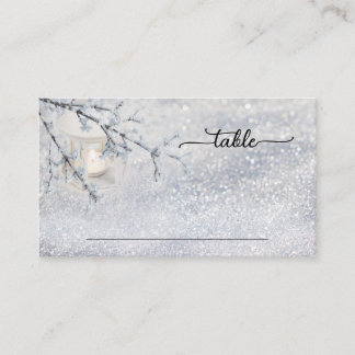 Sparkling Snow Lantern Winter Wedding Place Card