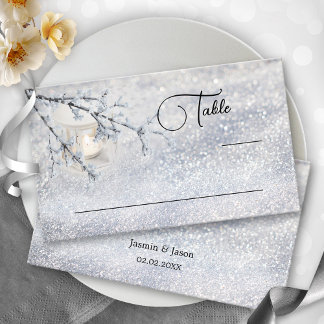 Sparkling Snow Lantern Winter Wedding Place Card