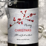 Sparkling Snow Red Berries Christmas Wine Label<br><div class="desc">A festive wine label featuring red berries on a sparkling snow background.
Beautiful as a Christmas gift!</div>