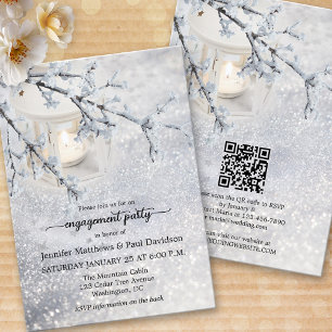 Sparkling Snow Winter QR Code Engagement Party Invitation