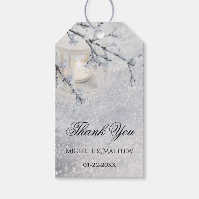 Sparkling Snow Winter Wedding  Gift Tags (Front)