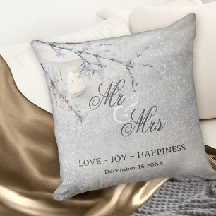 Sparkling Snow Winter Wedding or Anniversary Cushion
