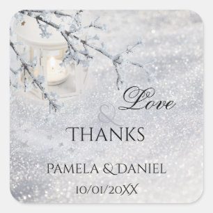 Sparkling Snow Winter Wedding Thank You Sticker