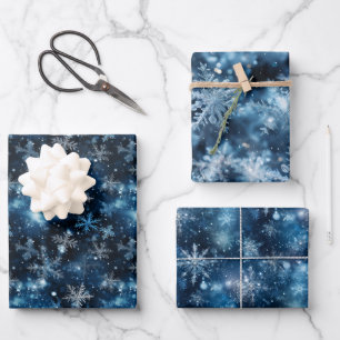 Sparkling Snowflake Glittering Snowflake Design Wrapping Paper Sheet