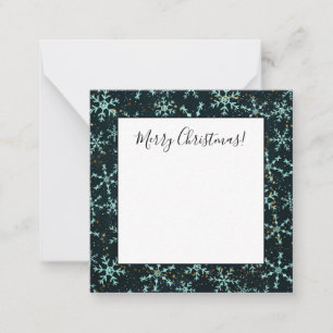 Sparkling Snowflakes White Blue in Black Night Sky Card