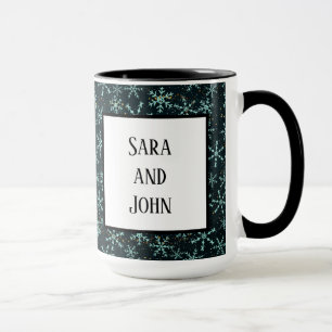 Sparkling Snowflakes White Blue in Black Night Sky Mug