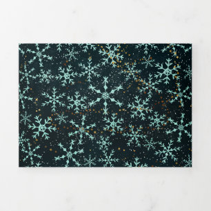 Sparkling Snowflakes White Blue in Black Night Sky Tri-Fold Holiday Card