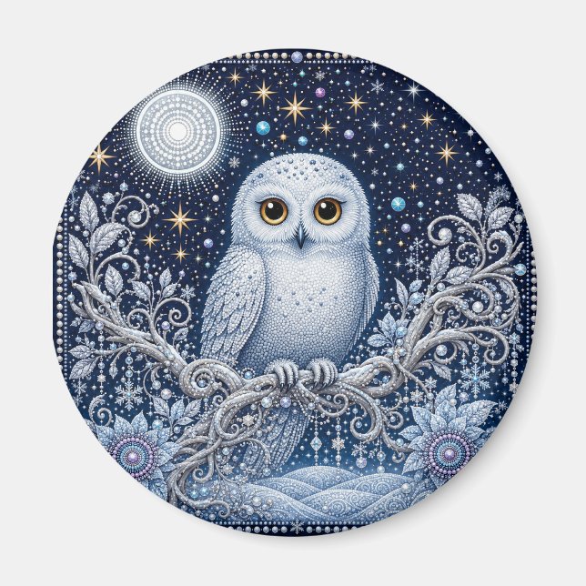 Sparkling Snowy Owl Magnet (Front)