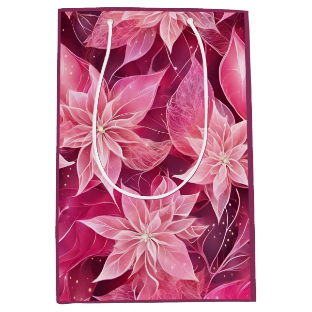 Sparkling Soft Pink Poinsettia Medium Gift Bag (Front)
