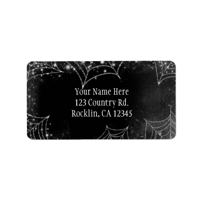Sparkling Spiderwebs Halloween Party Invitation Label (Front)